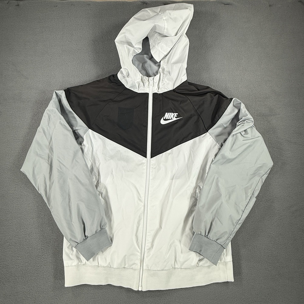 Nike Tech Jacket Youth XL Boys White Gray Colorblock Hooded Windbreaker Zip
